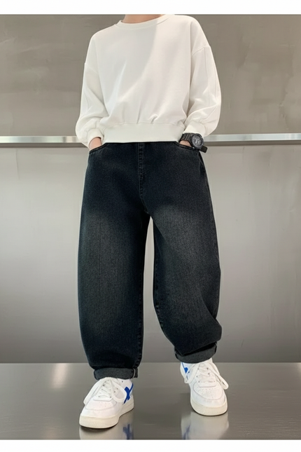 Pantalon Baggy Jean Denim Noir Ample Garçon