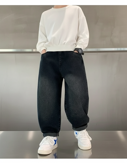 Pantalon Baggy Jean Denim Noir Ample Garçon
