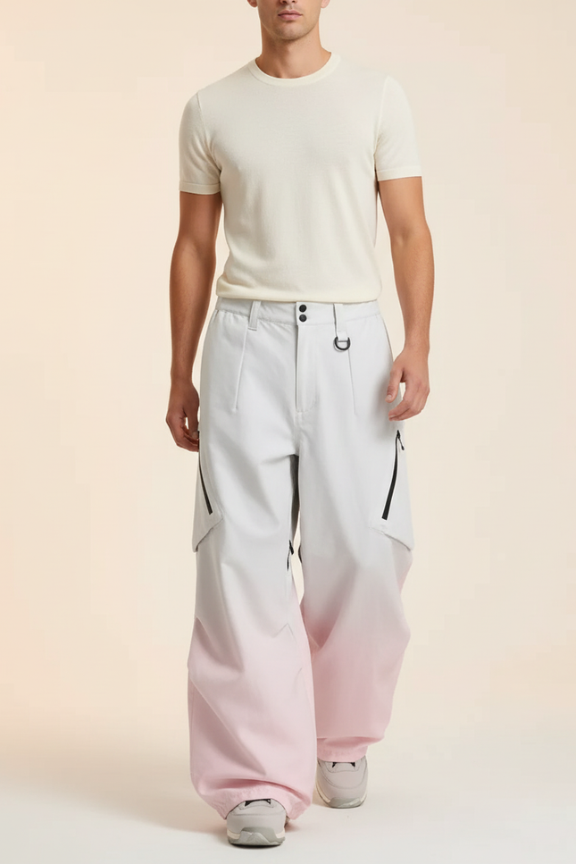 Pantalon Baggy Blanc Rose Dégradé Imperméable Cargo Homme - Multicolore Polyester