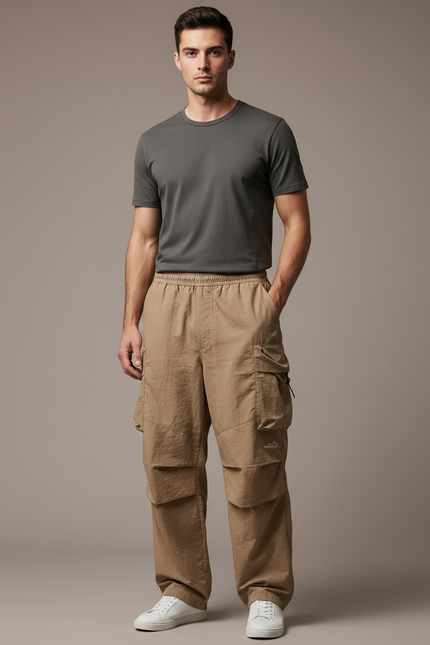 Pantalon Baggy Cargo Beige Décontracté Ample Homme - Polyester