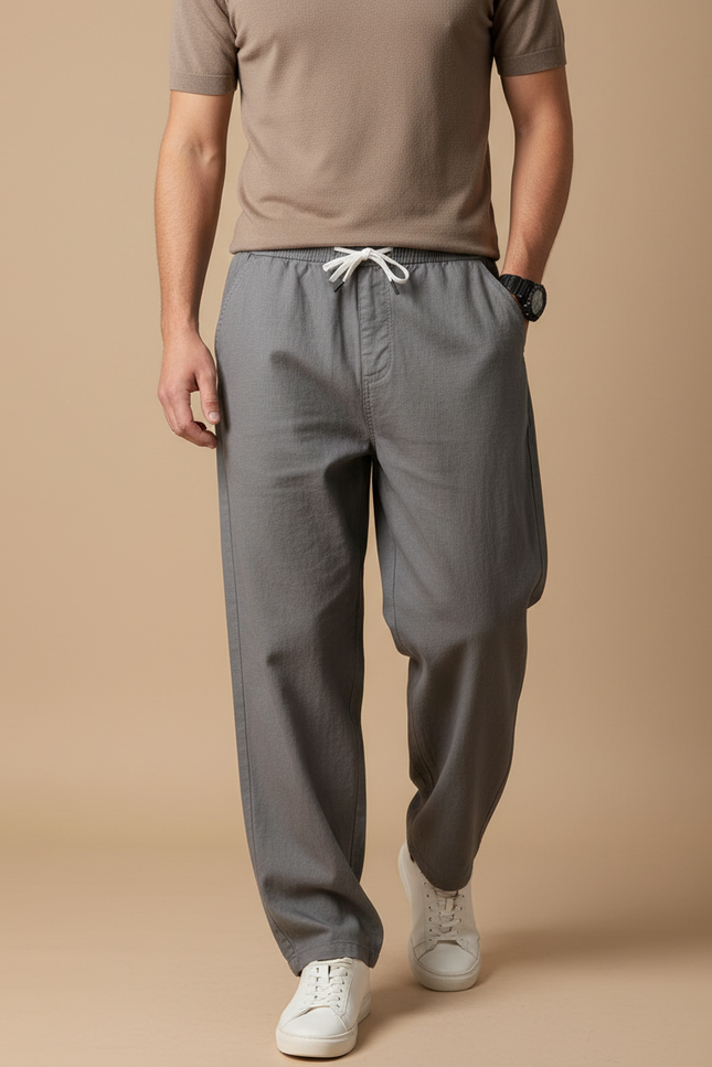 Pantalon Baggy Gris Cordon Élastique Ample Décontracté Homme - Coton