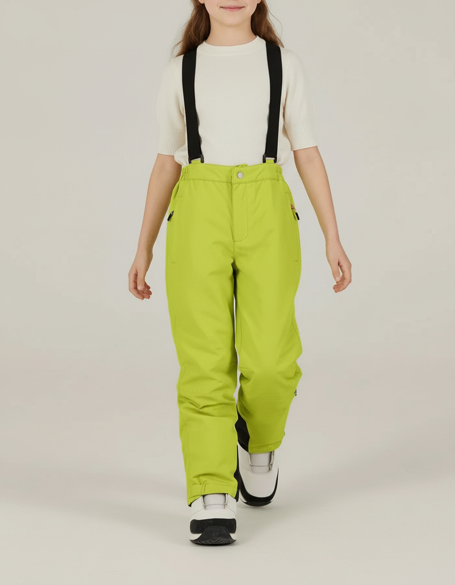 Pantalon Baggy Vert Citron Imperméable Bretelles Enfant Ski - Polyester