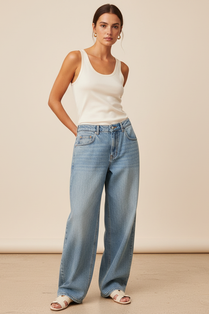 Pantalon Baggy Jean Bleu Décontracté Ample Femme