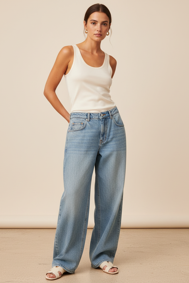 Pantalon Baggy Jean Bleu Décontracté Ample Femme