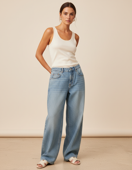 Pantalon Baggy Jean Bleu Décontracté Ample Femme