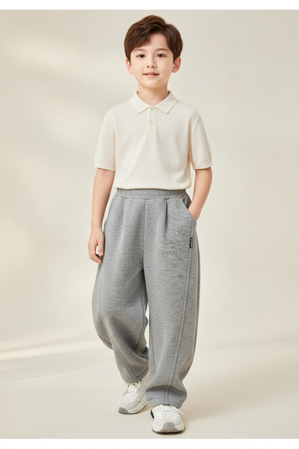 Pantalon Baggy Gris Coton Molletonné Ample Décontracté Enfant