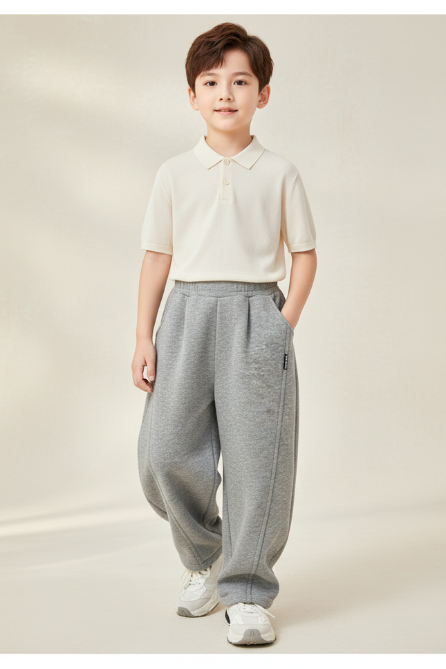 Pantalon Baggy Gris Coton Molletonné Ample Décontracté Enfant