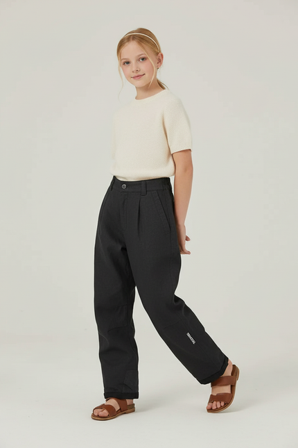 Pantalon Baggy Noir Plissé Décontracté Fille - Gabardine