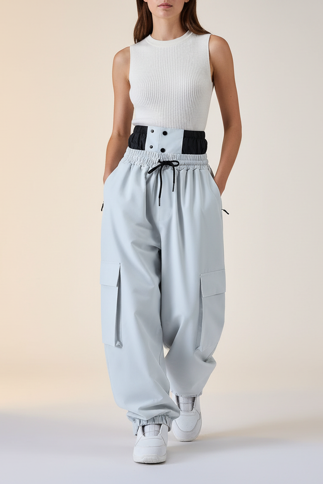 Pantalon Baggy Cargo Ample Cordon Sport Femme - Bleu Polyester