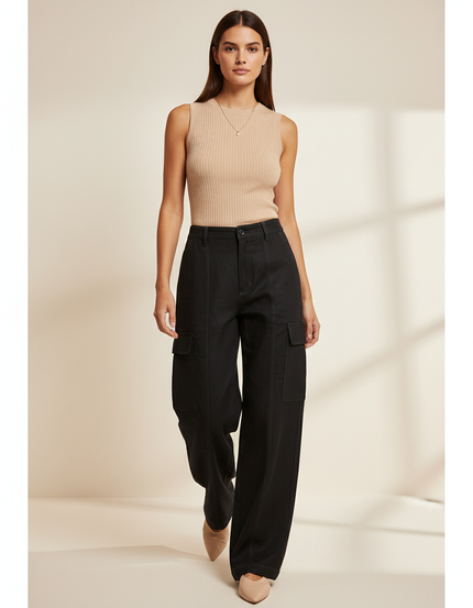 Pantalon Baggy Noir Cargo Ample Femme Chic - Jean