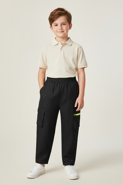 Pantalon Baggy Noir Cargo Décontracté Enfant Fluorescent - Polyester