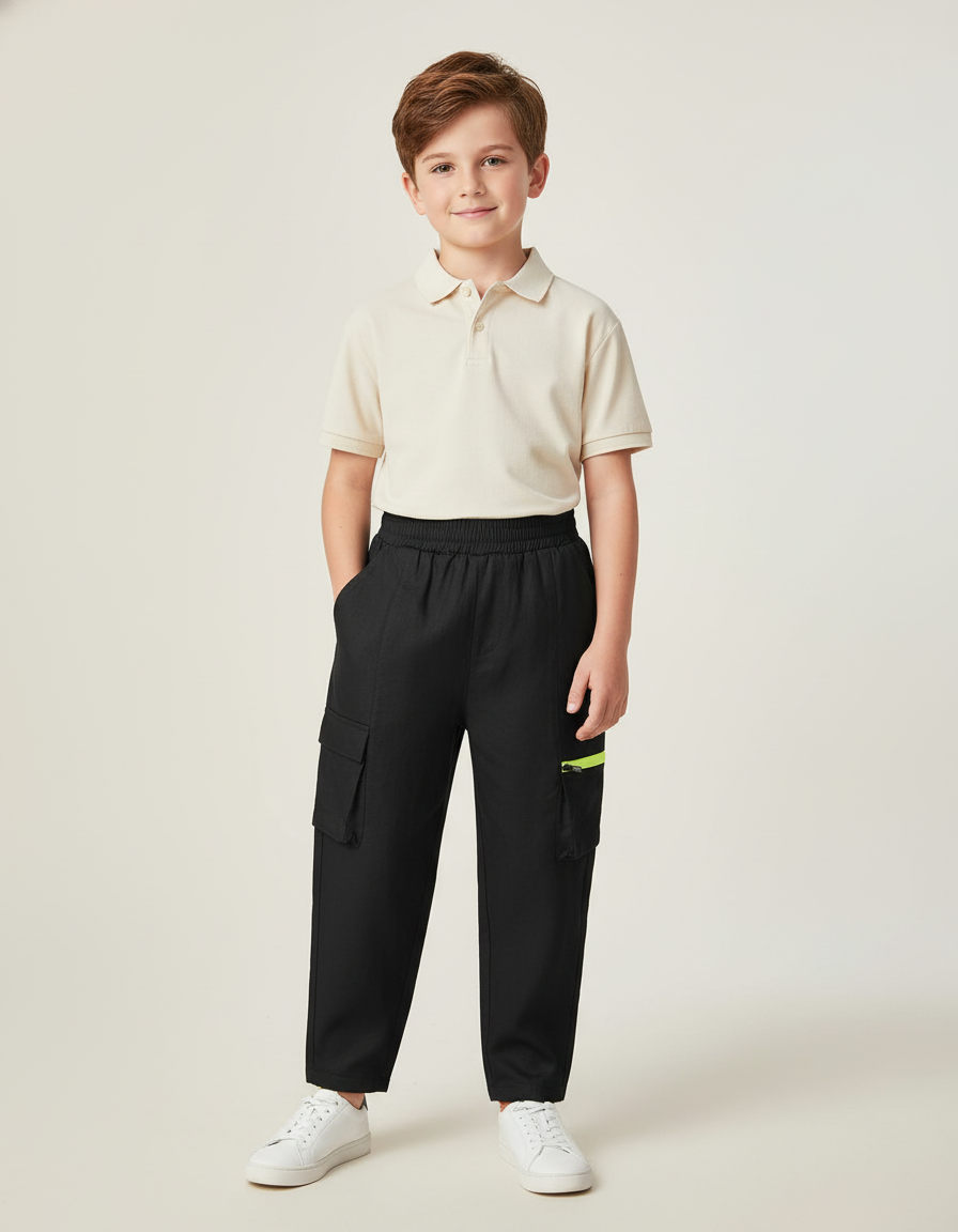Pantalon Baggy Noir Cargo Décontracté Enfant Fluorescent - Polyester