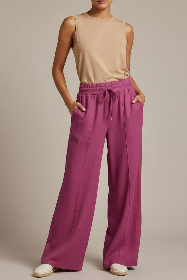 Pantalon Baggy Fuchsia Fluide Ample Décontracté Cordon - Rose Viscose