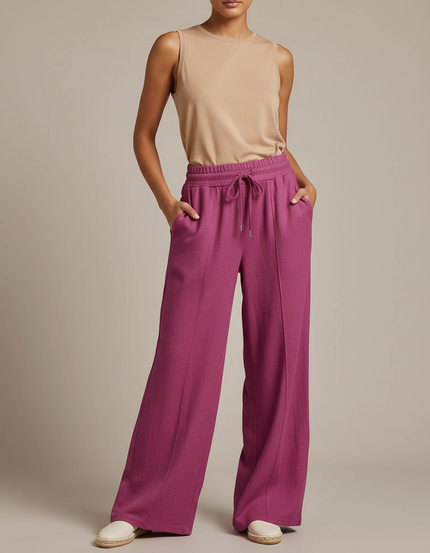 Pantalon Baggy Fuchsia Fluide Ample Décontracté Cordon - Rose Viscose