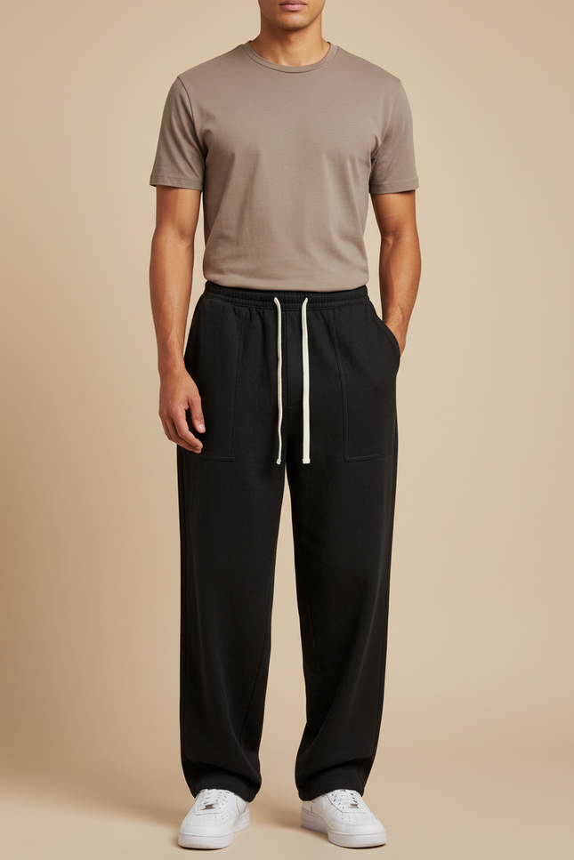 Pantalon Baggy Homme Noir Taille Élastique Coton - Molleton