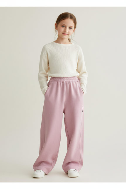 Pantalon Baggy Rose Ample Décontracté Molletonné Enfant