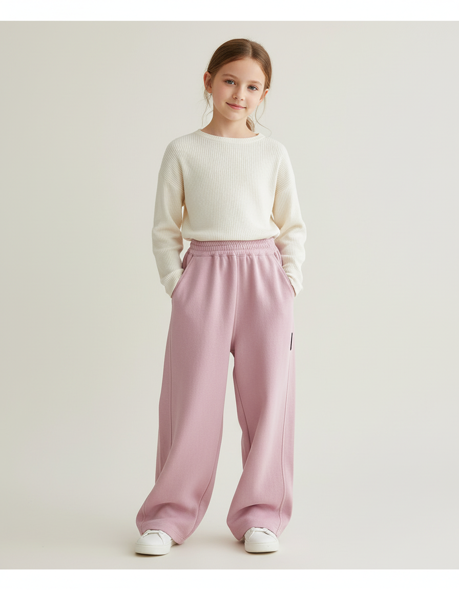 Pantalon Baggy Rose Ample Décontracté Molletonné Enfant