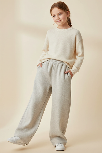 Pantalon Baggy Gris Clair Ample Décontracté Fille - Molleton