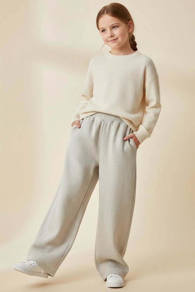 Pantalon Baggy Gris Clair Ample Décontracté Fille - Molleton