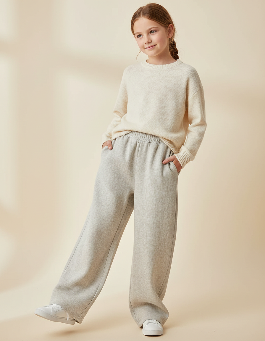 Pantalon Baggy Gris Clair Ample Décontracté Fille - Molleton