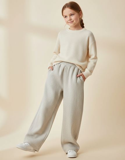 Pantalon Baggy Gris Clair Ample Décontracté Fille - Molleton