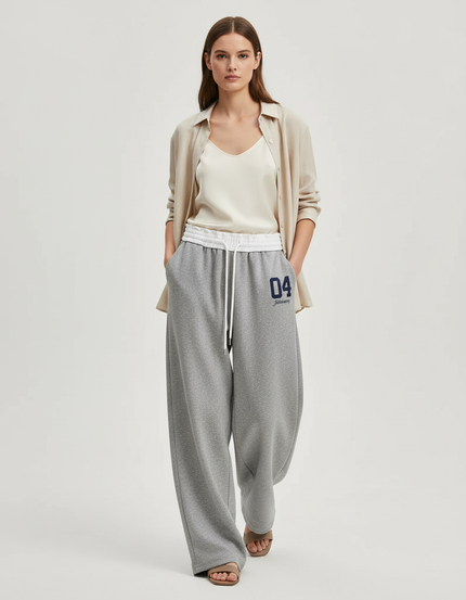 Pantalon Baggy Gris Sportif Ample Cordon Décontracté - Molleton