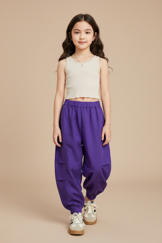 Pantalon Baggy Violet Ample Coton Fluide Fille