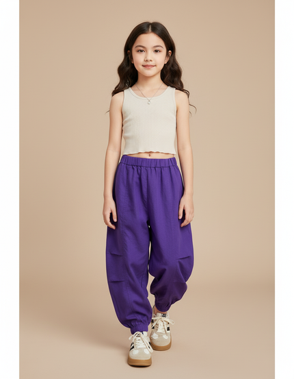 Pantalon Baggy Violet Ample Coton Fluide Fille