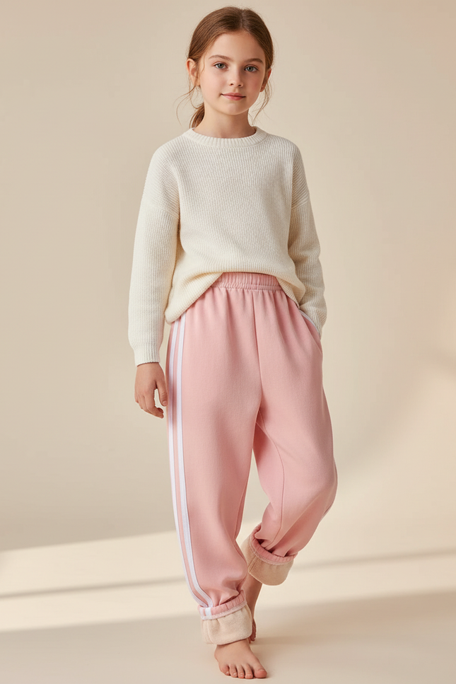 Pantalon Baggy Rose Doublé Rayures Blanches Enfant - Molleton