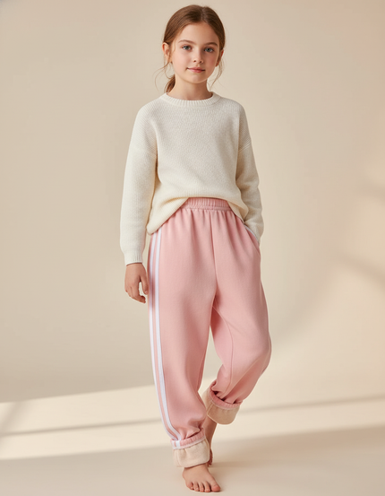 Pantalon Baggy Rose Doublé Rayures Blanches Enfant - Molleton