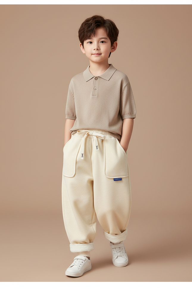 Pantalon Baggy Écru Ample Molletonné Confortable Enfant - Beige