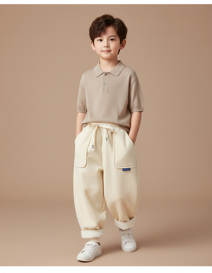 Pantalon Baggy Écru Ample Molletonné Confortable Enfant - Beige