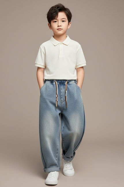 Pantalon Baggy Jean Bleu Cordon Ample Enfant