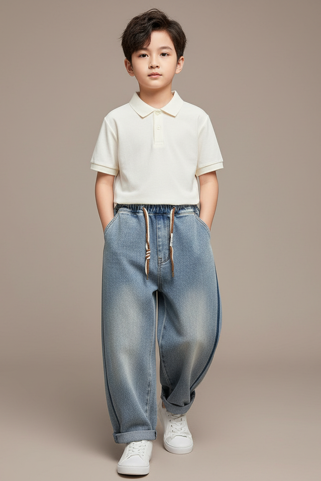 Pantalon Baggy Jean Bleu Cordon Ample Enfant