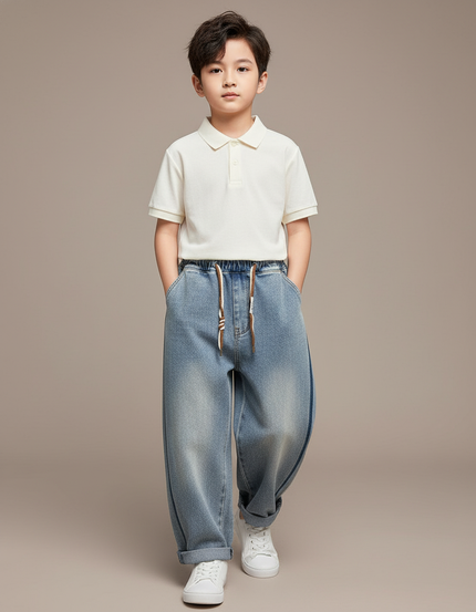 Pantalon Baggy Jean Bleu Cordon Ample Enfant