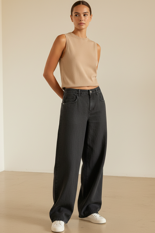 Pantalon Baggy Noir Ample Décontracté Femme Denim - Jean