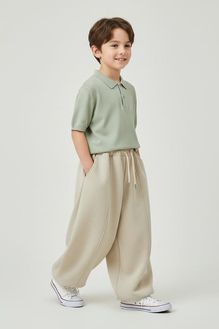 Pantalon Baggy Beige Ample Molleton Enfant Confortable