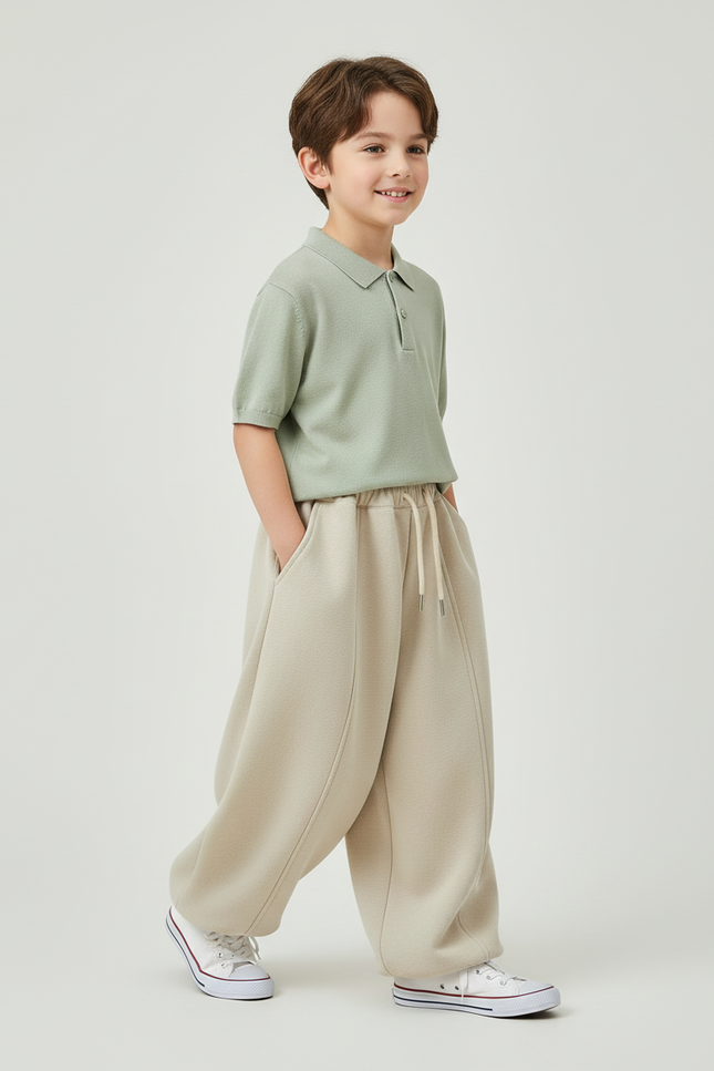 Pantalon Baggy Beige Ample Molleton Enfant Confortable