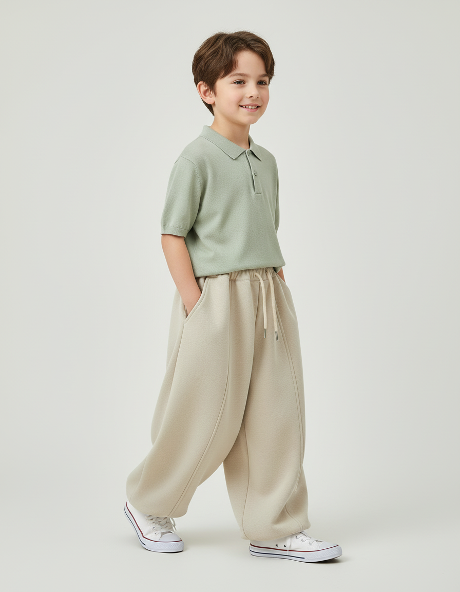 Pantalon Baggy Beige Ample Molleton Enfant Confortable