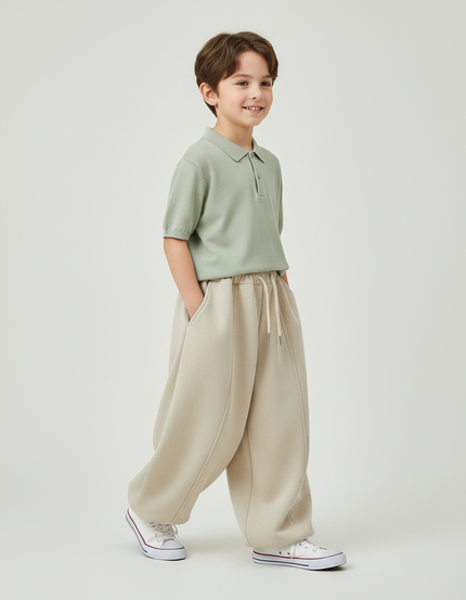 Pantalon Baggy Beige Ample Molleton Enfant Confortable