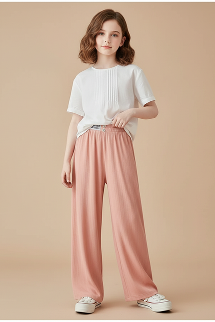 Pantalon Baggy Rose Pêche Ample Fluide Décontracté Enfant - Maille