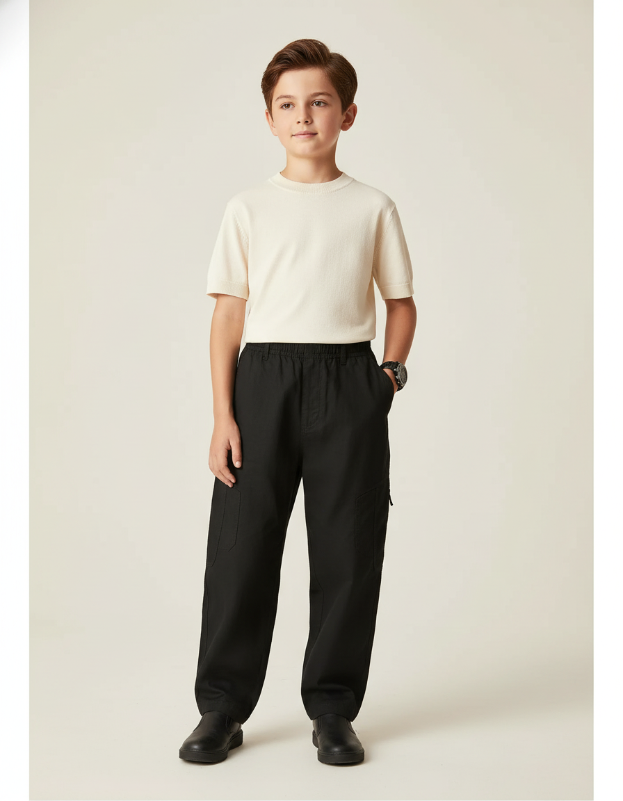 Pantalon Baggy Noir Ample Coton Cargo Enfant