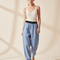 Pantalon Baggy Bleu Clair Décontracté Ample Lin