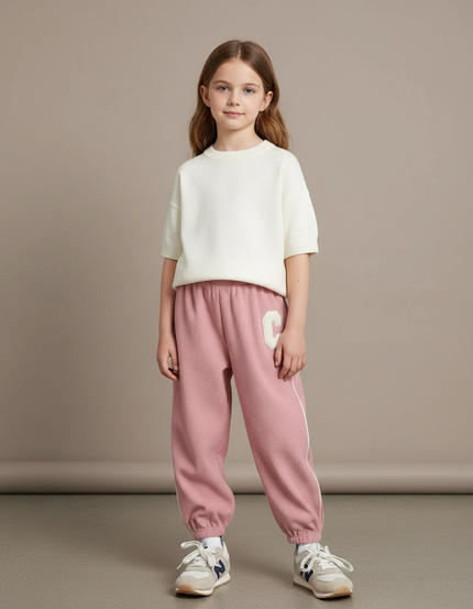 Pantalon Baggy Côtelé Rose Ample Lettre Enfants - Cordé