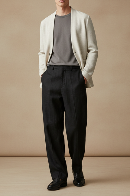 Pantalon Baggy Noir Ample Formel Élégant Homme - Laine