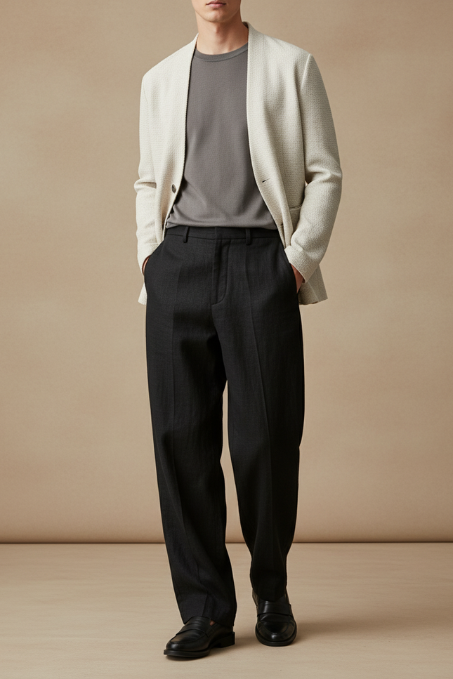Pantalon Baggy Noir Ample Formel Élégant Homme - Laine