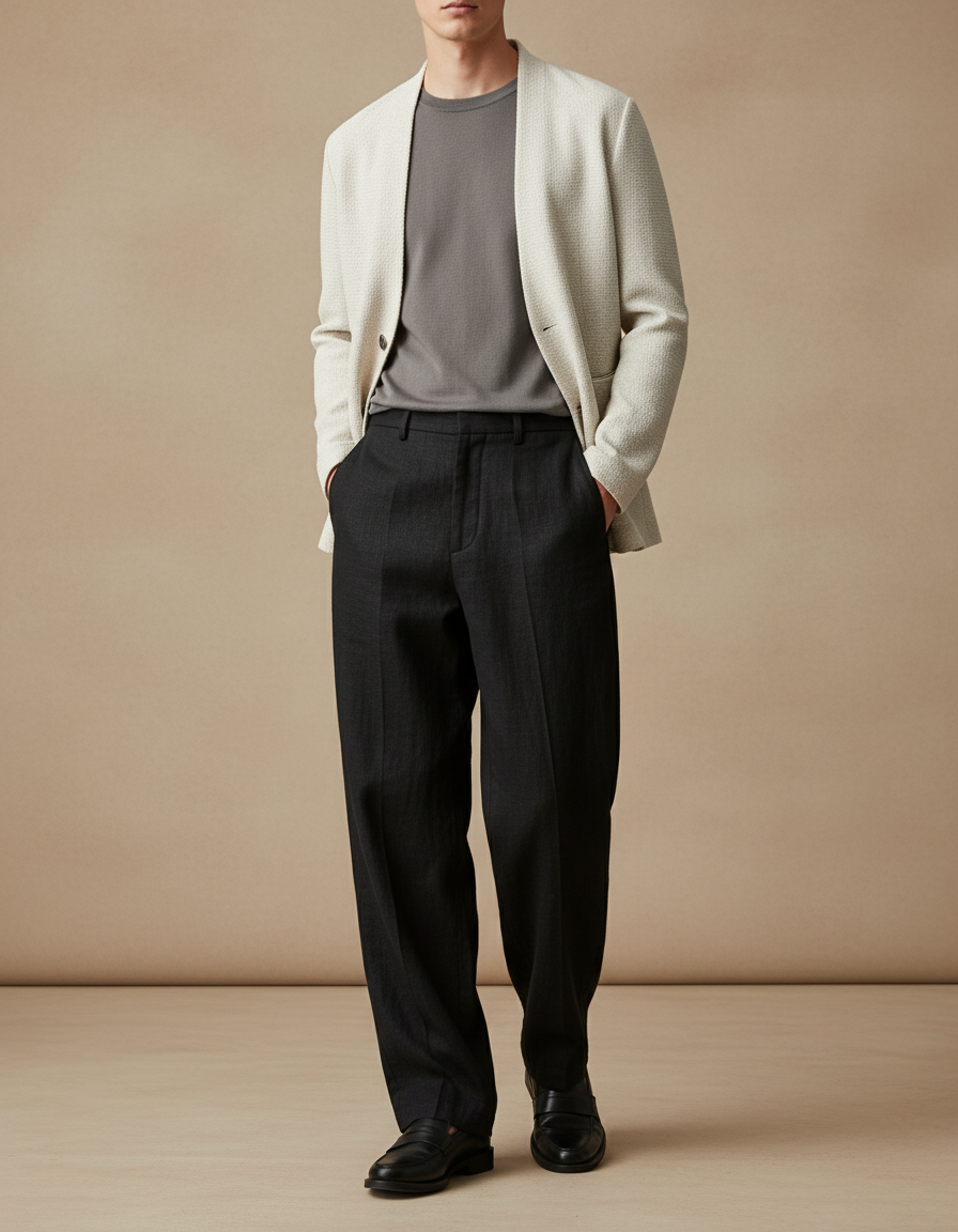 Pantalon Baggy Noir Ample Formel Élégant Homme - Laine