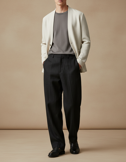 Pantalon Baggy Noir Ample Formel Élégant Homme - Laine