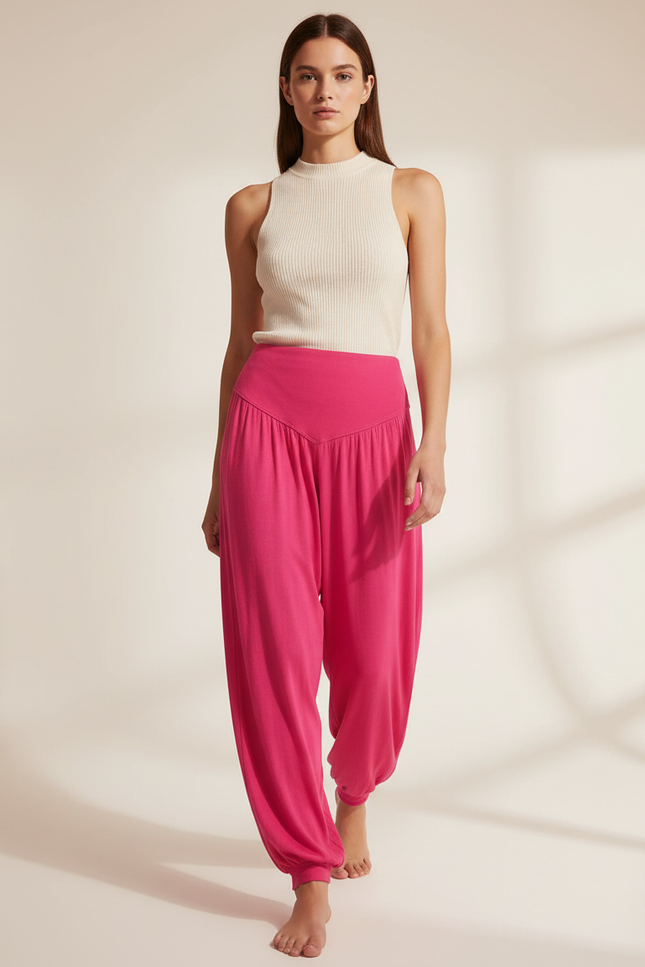 Pantalon Baggy Fuchsia Fluide Confortable Femme - Rose Viscose