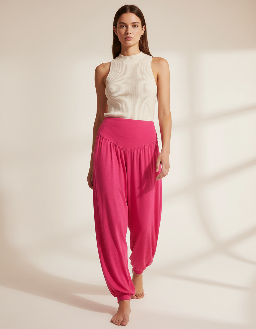 Pantalon Baggy Fuchsia Fluide Confortable Femme - Rose Viscose
